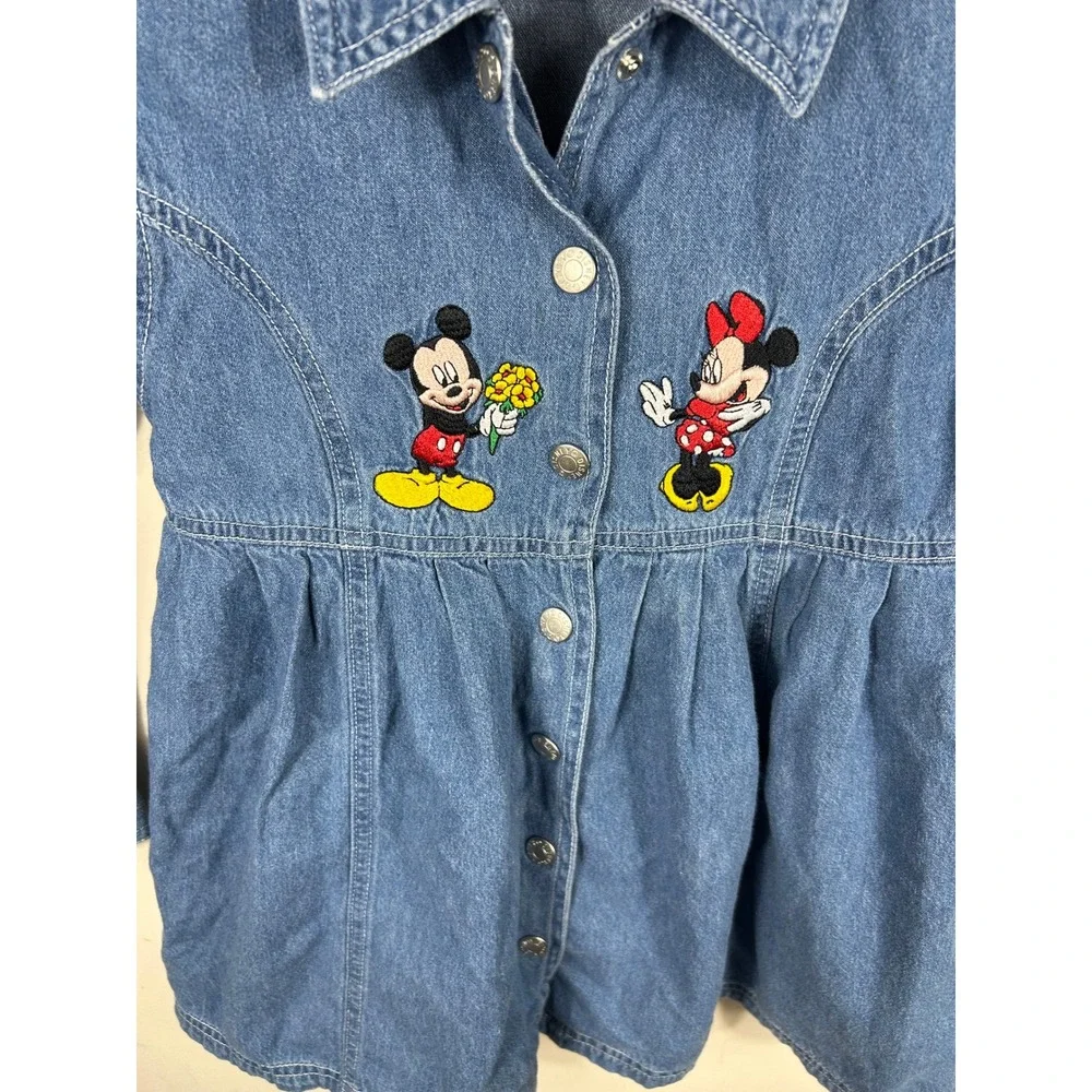 VTG Disney Store Denim Dress Girls 4/5‎ Mickey Minnie Mouse Embroidered 90s